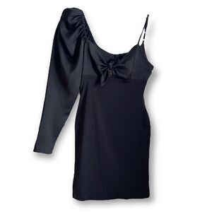 TFNC London Asymmetrical Puff Sleeve Bodycon Little Black Dress, Size Small